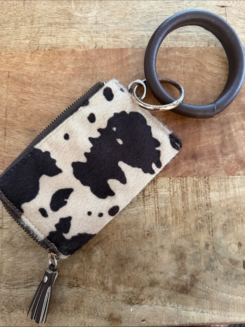 Cow Print Wristlet Key Pouch with Ring
